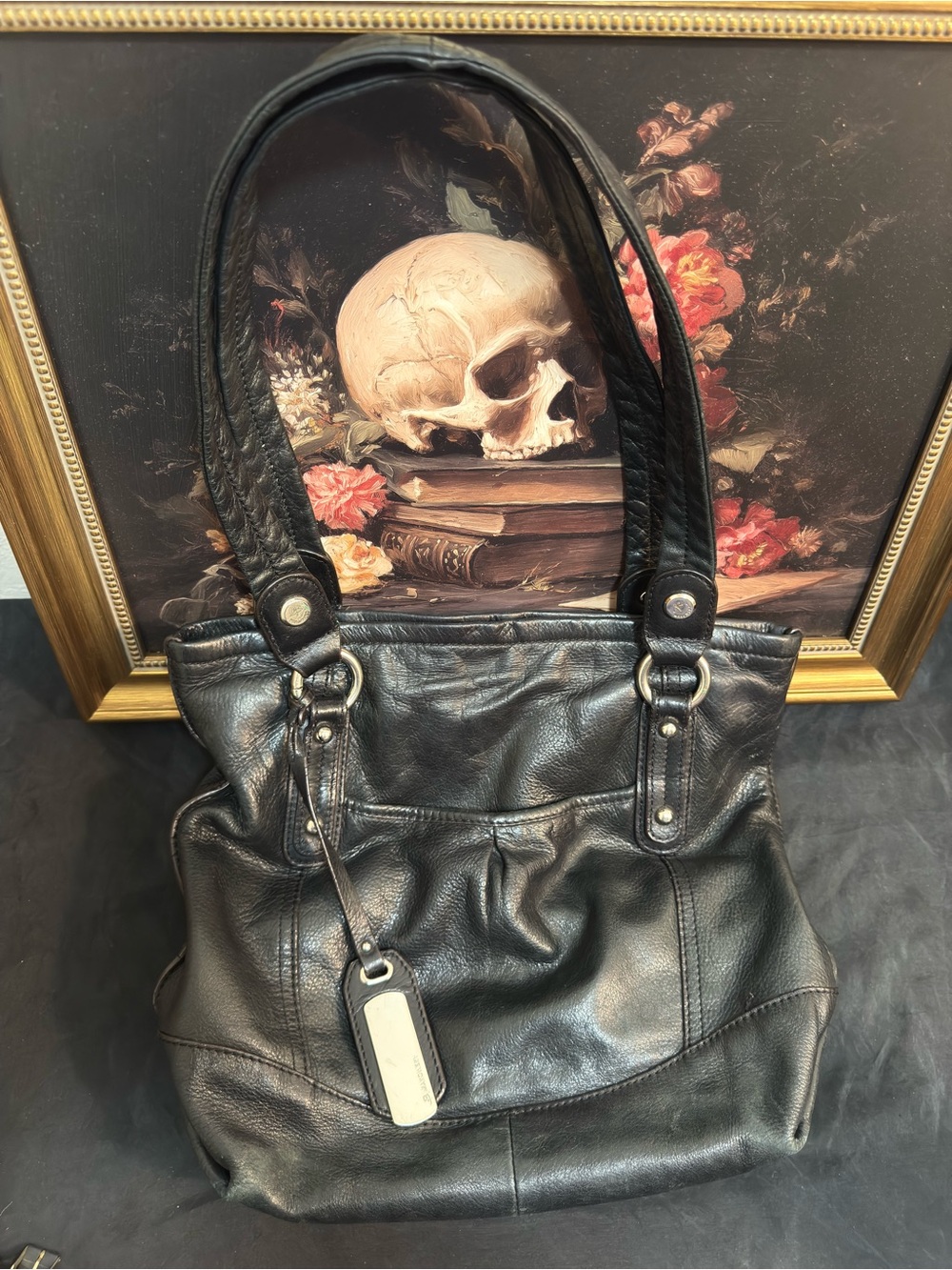 Vintage B. Makowsky Black Leather Shoulder Bag